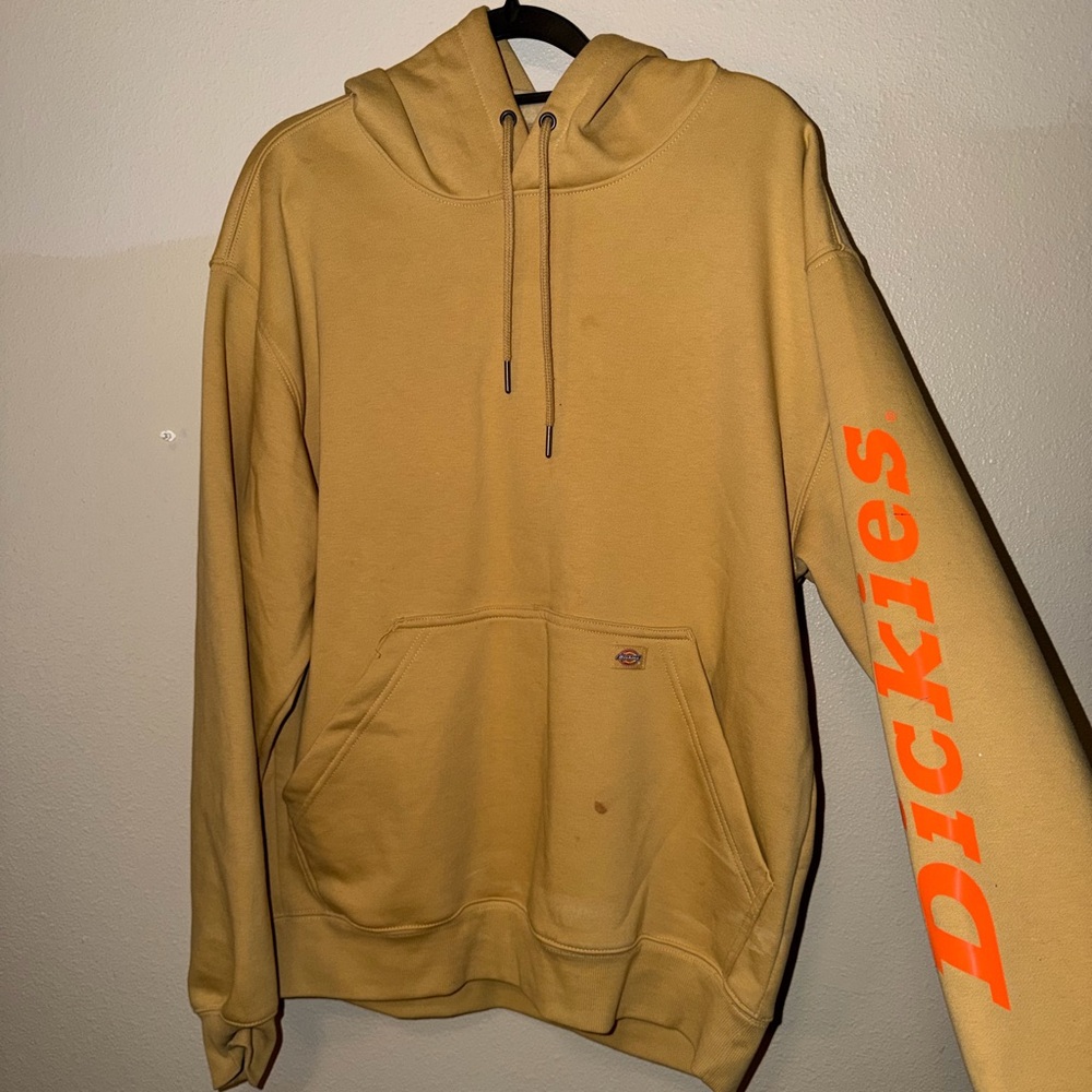 Dickies Men's Mustard Hoodie with Orange Logo